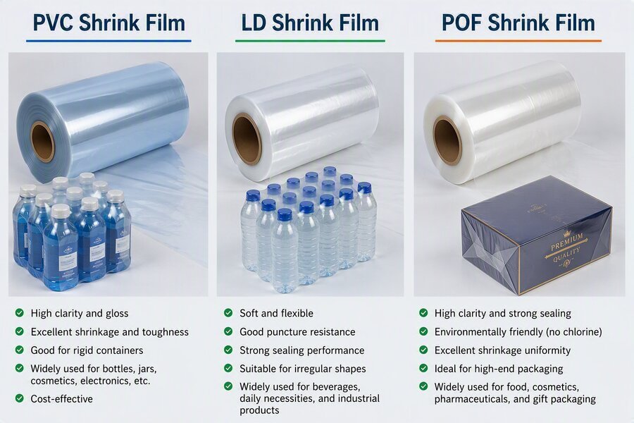 PVC, LD and POF shrink film rolls supplied by Bherav Packs
